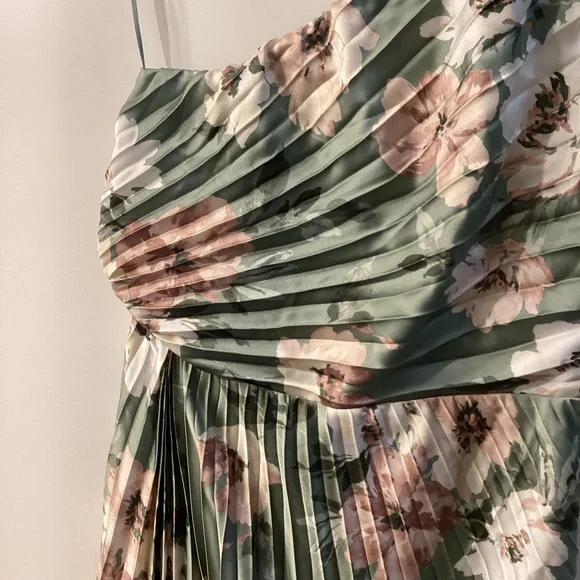 Abercrombie & Fitch Giselle Pleated One Shoulder Green Floral Maxi Dress Size M - Picture 9 of 16